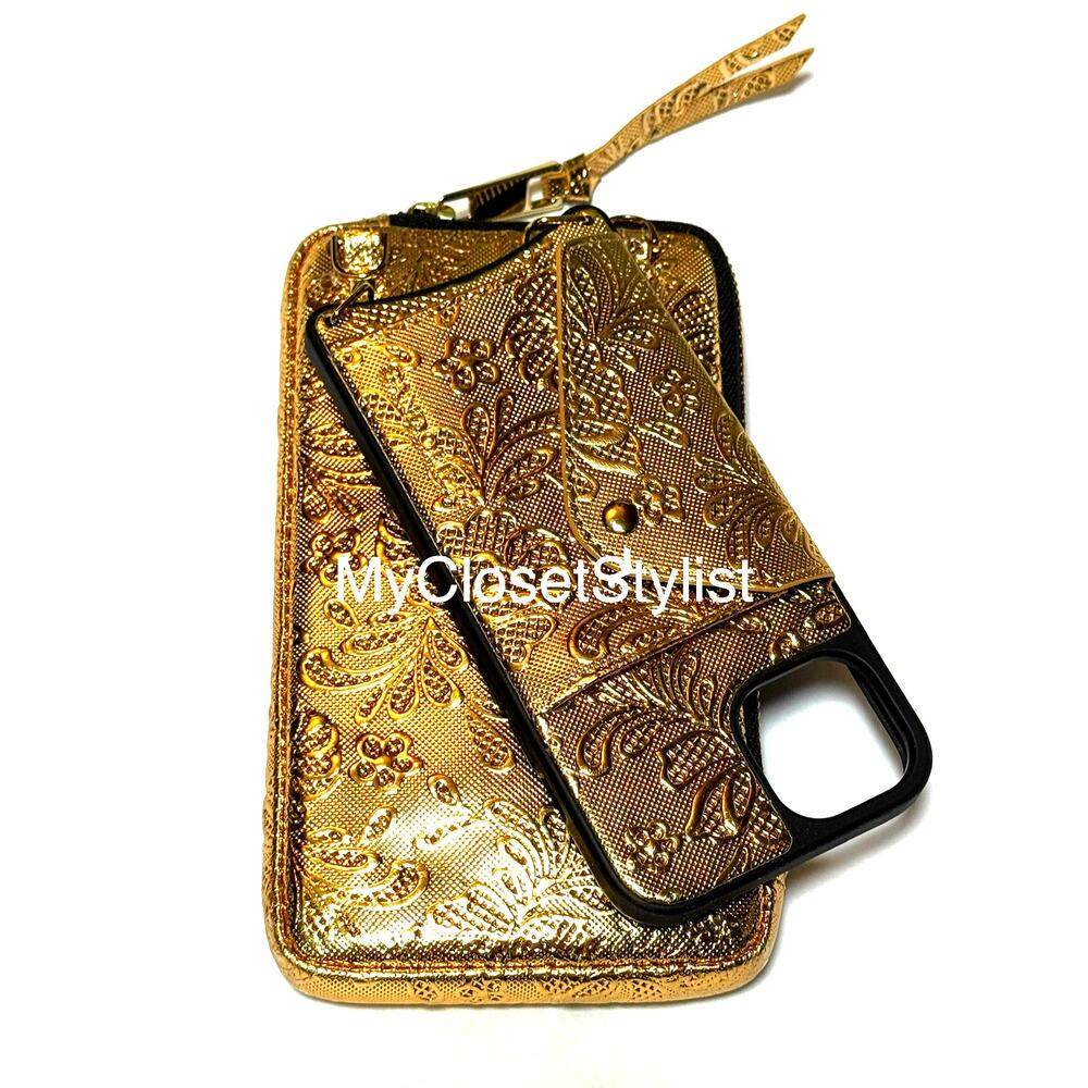 NEW! Gold Embossed Bandolier 2Pc Luxury Case iphone 13 Set Purse RARE LIMITED Ed - Picture 4 of 4